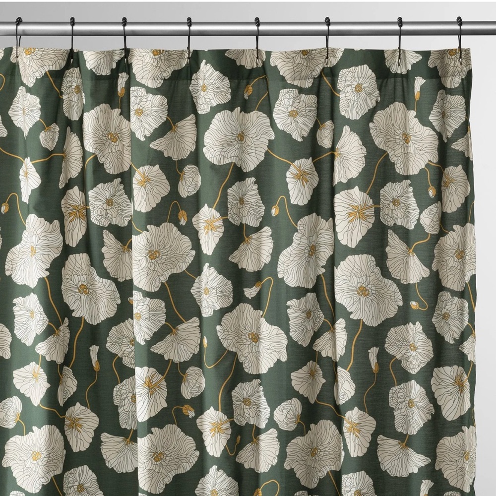 Schoolhouse Green and Cream Floral Shower Curtain